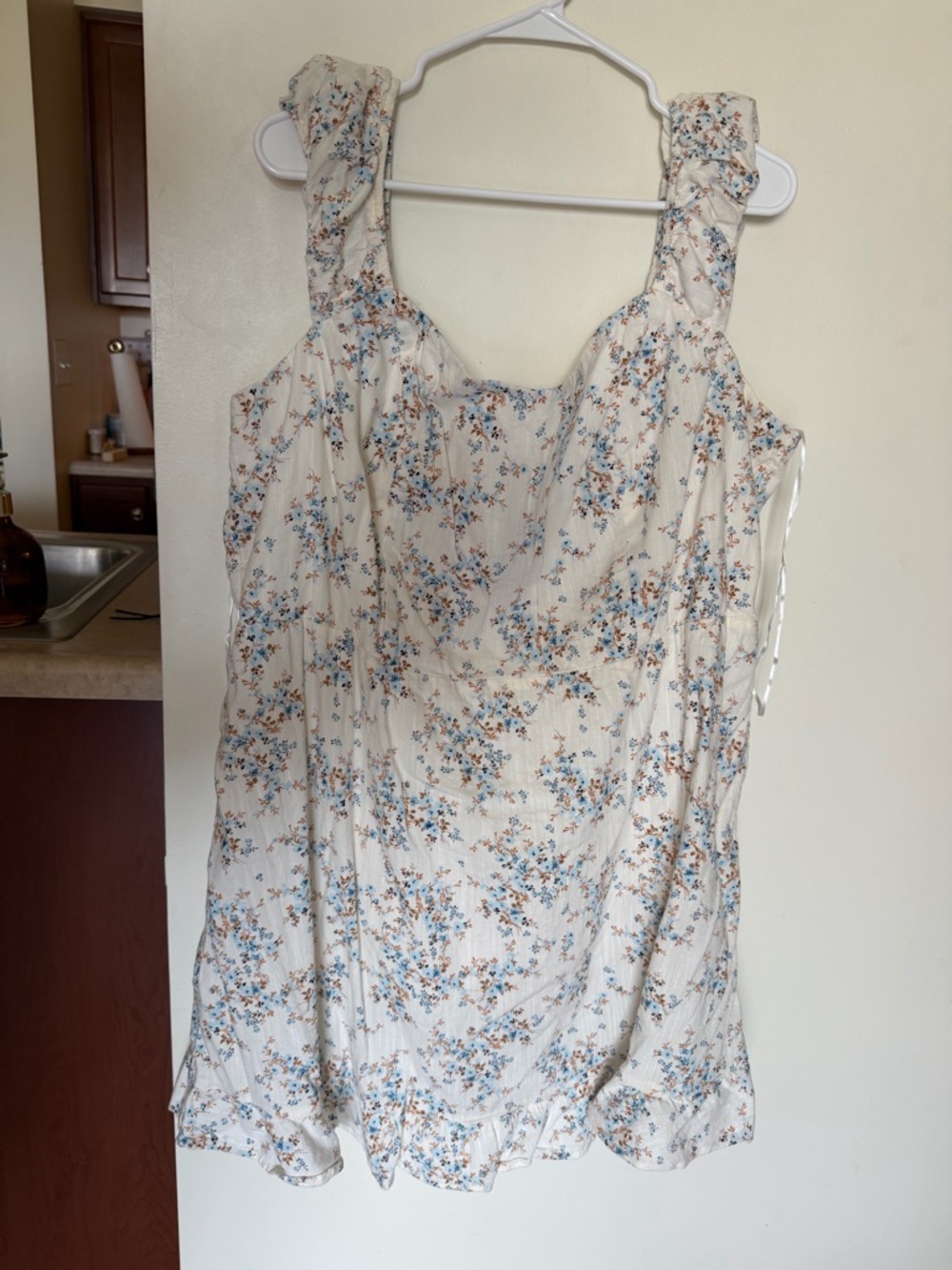 Old Navy Cream Mini Dress with Blue and Brown Floral Print